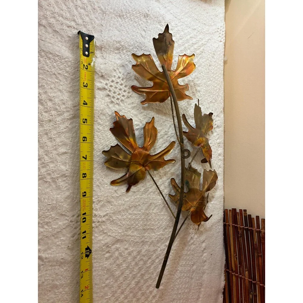 Vintage Metal Leaf Wall Art - Copper & Brass - Brutalist Autumn Decor (Set of 2)